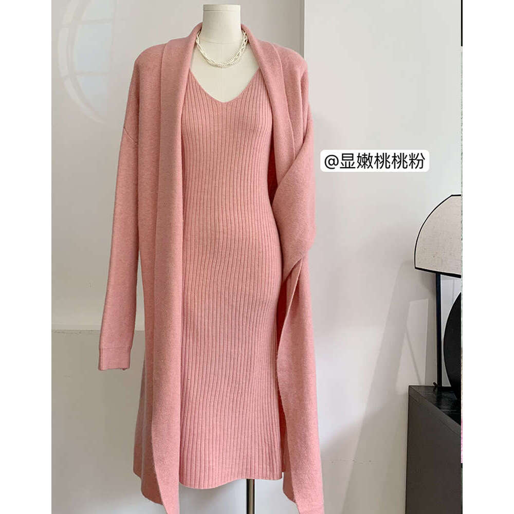 Autumn Winter New Style Knitted Suit For Women Elegant Vest Dress + Long Cardigan Coat Hot B5