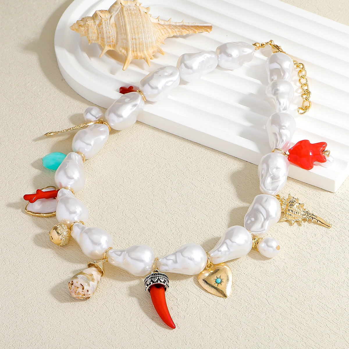 ZAA Shell Coral Heart Pendant Necklace For Women Pearl Ocean Animal Charm Chokers Jewelry Accessories Summer Beach 250716