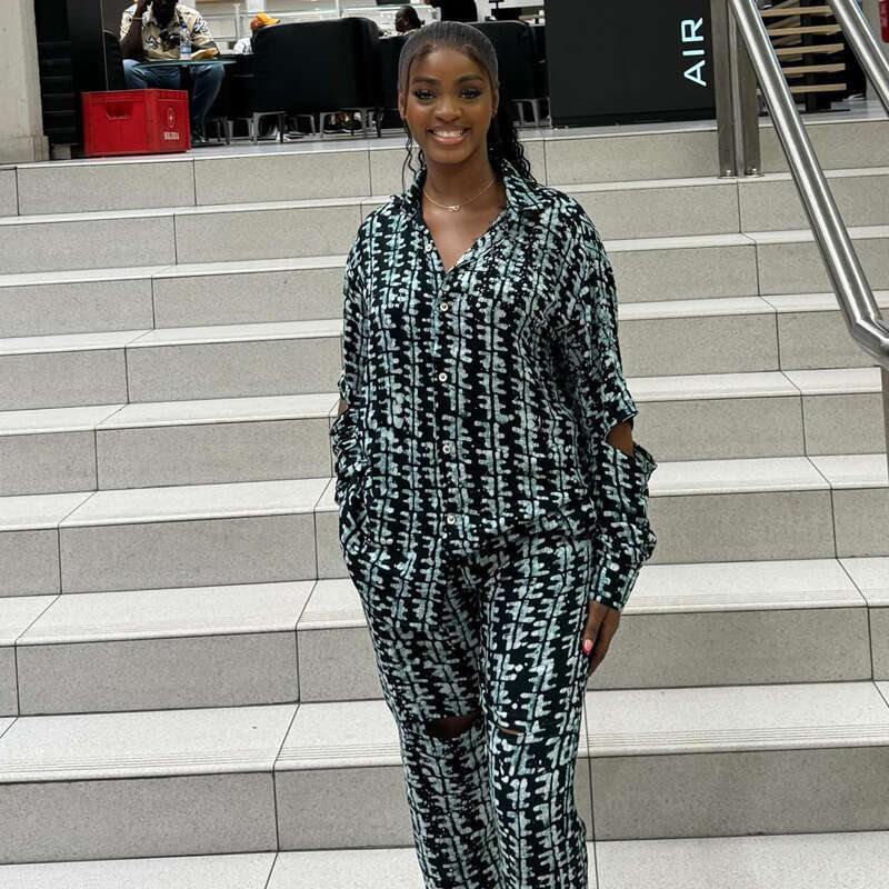 New Plus Size Printed Fashion Casual Long Sleeve Shirt And Pants Two-Piece Set For Women Loose Women's Clothing B5