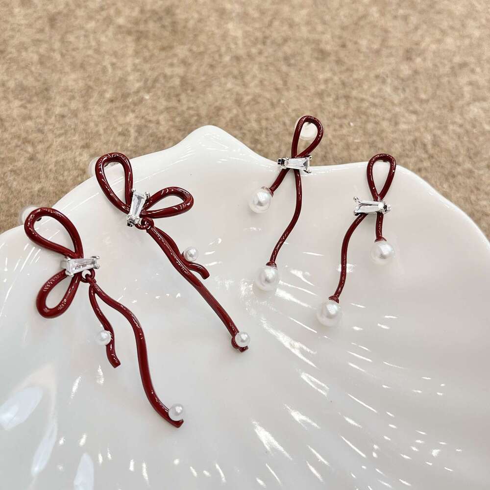 Elegant Ancora Red Bowknot for Women 2024 New High-end Earrings Niche Design Ear Accessories 4c0