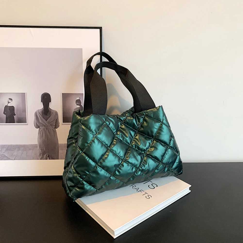 100% Cotton Quilted Hobo Handbag Large Capacity Puffer Shoulder Bag Soft Solid Color Portable Cotton for Shopper Travel Y250730