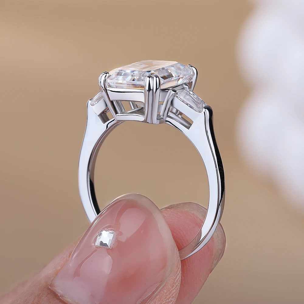 1-4CT Full Ring for Women 3 Stones Emerald/Trapezoid Cut Diamond S925 Sterling Silver Wedding Band with Certificate 250722