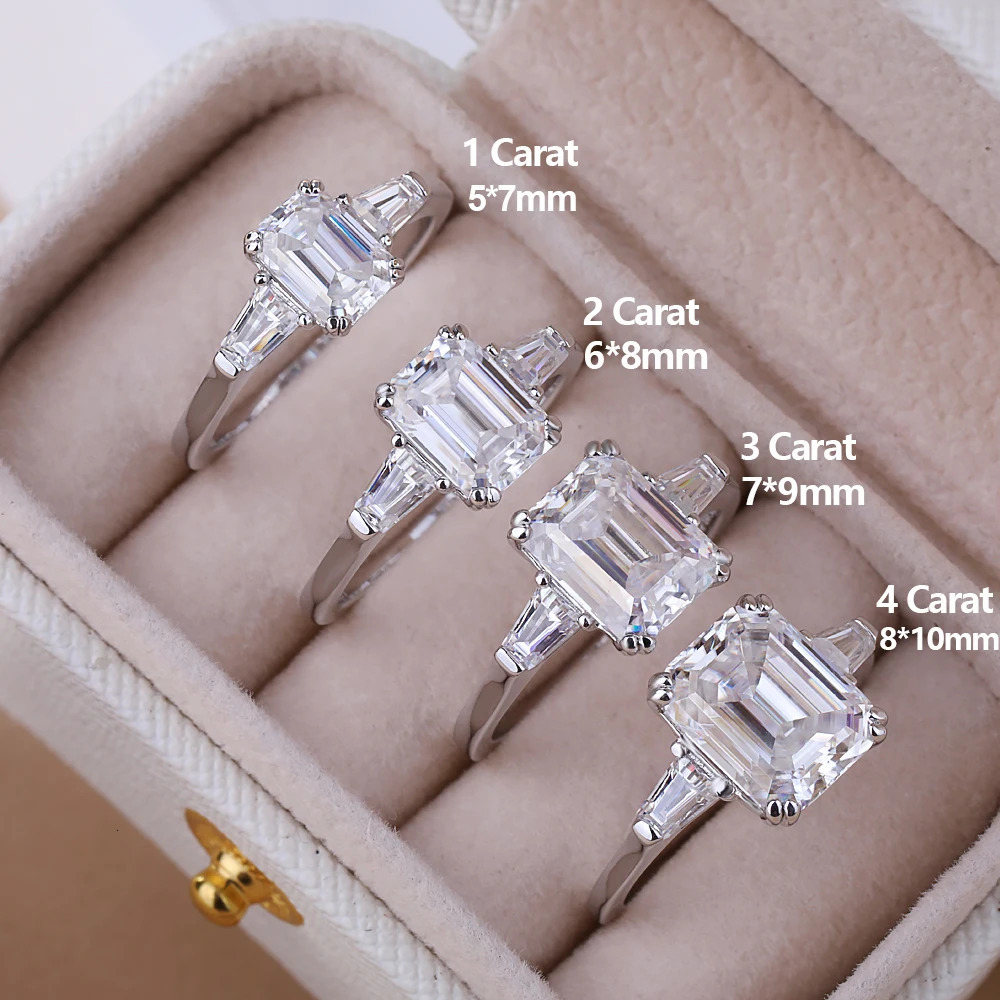 1-4CT Full Ring for Women 3 Stones Emerald/Trapezoid Cut Diamond S925 Sterling Silver Wedding Band with Certificate 250722