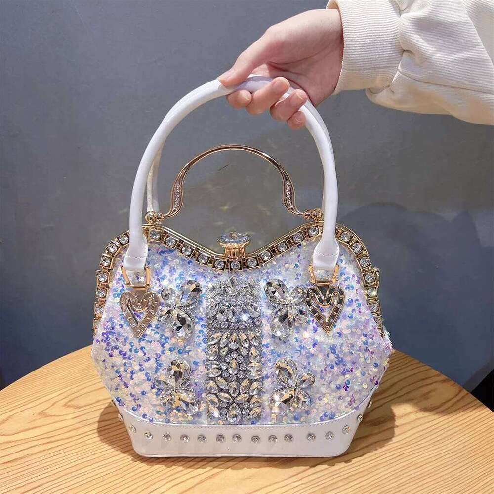 2025 New Fashion Dias Women's Handbags Leather Design Clip Rhinestone Bag Portable Tote Shoulder Messenger Bags Chic