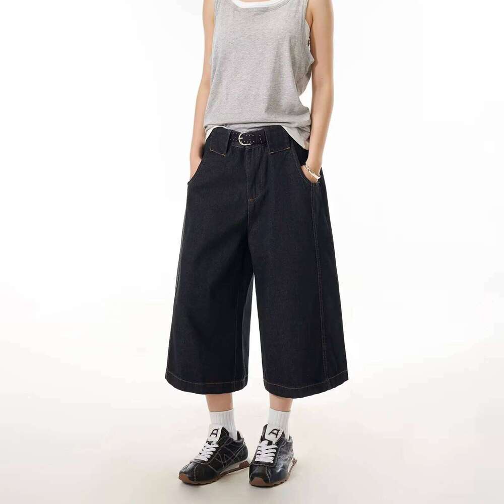 DM Y2K New Cowboy Skateboard Shorts Men And Women Loose Wide-Leg Pants Hip-Hop Street Jeans