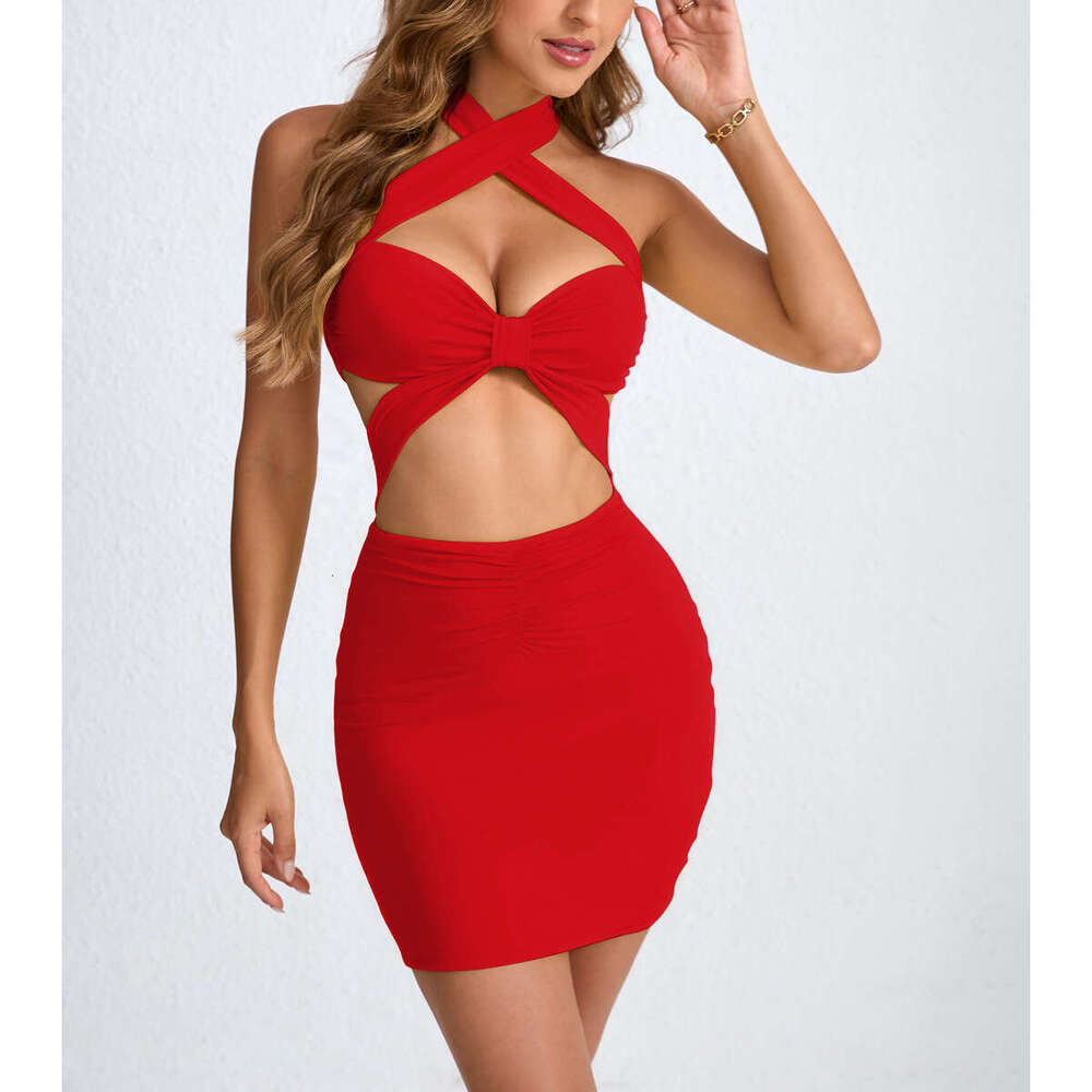 New Women's Short Summer Hollow Out Tie Neck Bodycon Sexy Dress B5