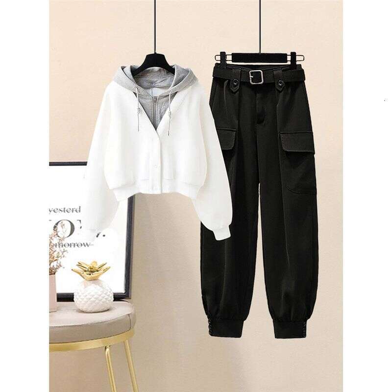 Women's Clothing Autumn And Winter For Women, Small Size, Design, Half Zip Sweater Jacket, High Waist Overalls, Fashionable Two Piece Suit