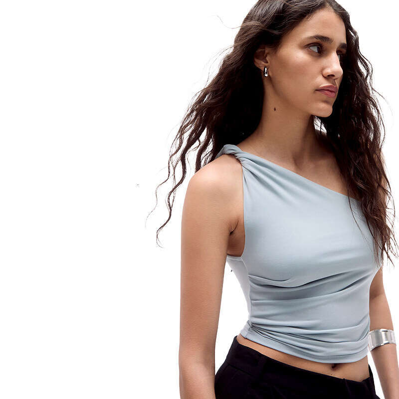 Ytp188 Women's Summer New Solid Color Sleeveless Asymmetrical Neck Tie Sexy One-Shoulder Top B5