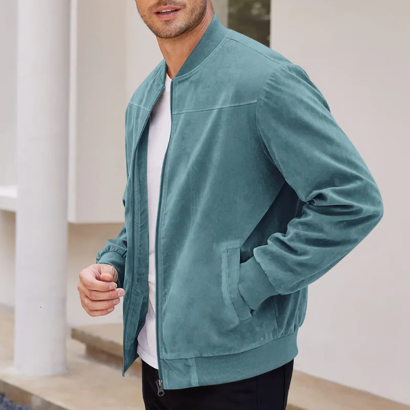 Suede Solid Color Zipper Jacket Casual Vintage Long Sleeve Cardigan Men 250730