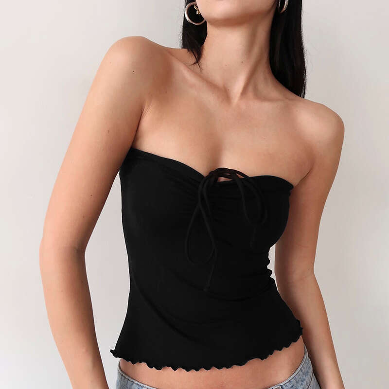Ytp237 Women's Summer New Lace-Up Halter Ruched Tube Backless Ruffle T-Shirt Top For Women B5