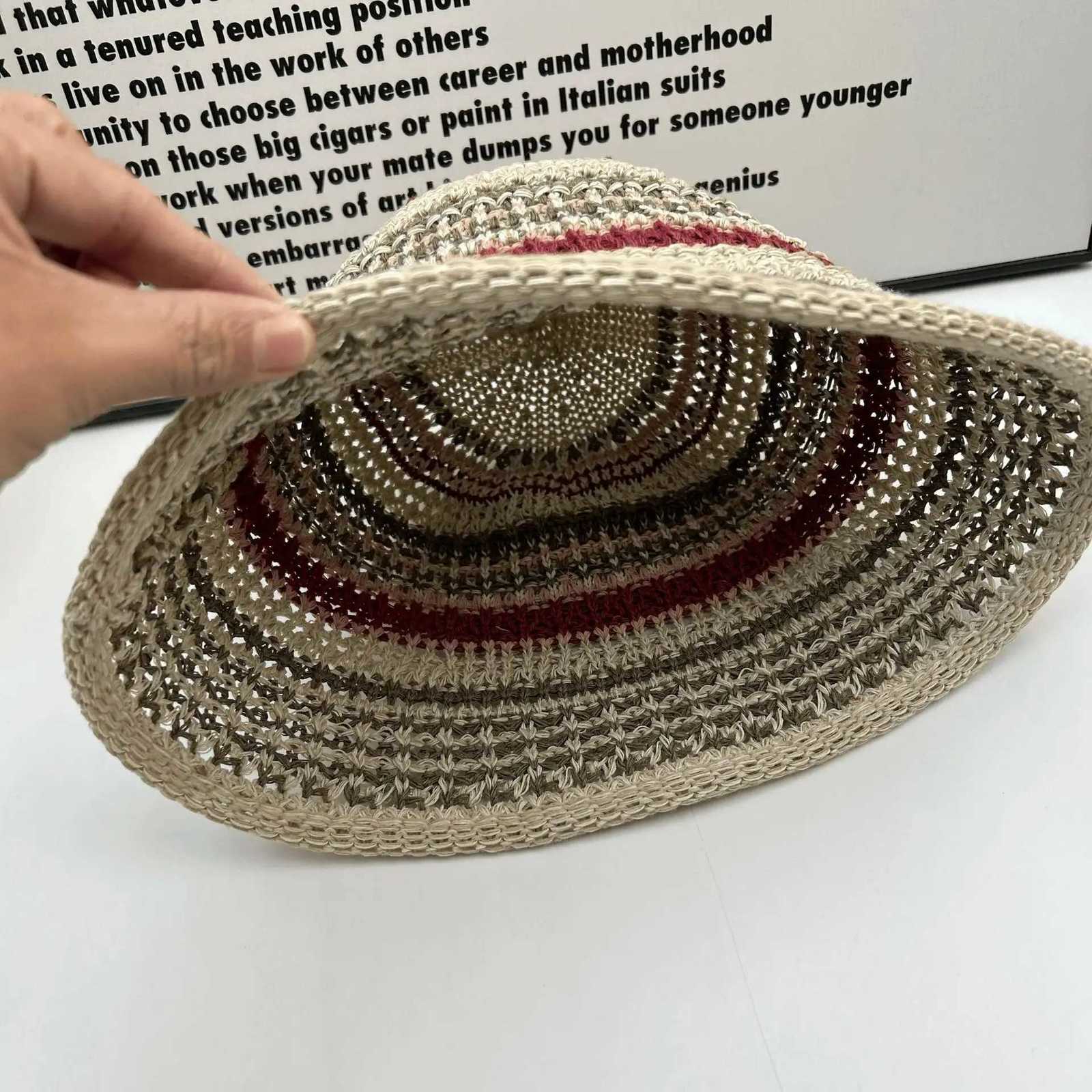 igh Chuti Spring and Summer Knitted Hollow Contra Striped Fisherman Hat Childrens Versatile Hat Sun Visor Hat Y250730