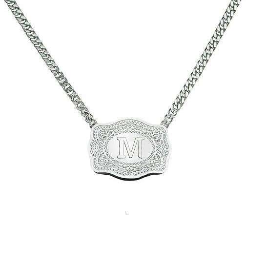 26 Letters Copper American Western Cowboy Belt Buckle Necklace Collarbone Chain Pendant