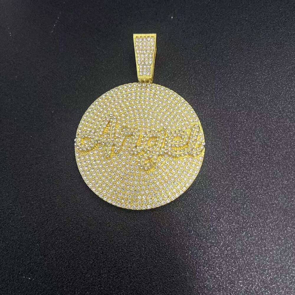 Full English Letter Round Pendant Hip Hop Exaggerated Personality Creative Inlaid Dia Cuban Chain Necklace