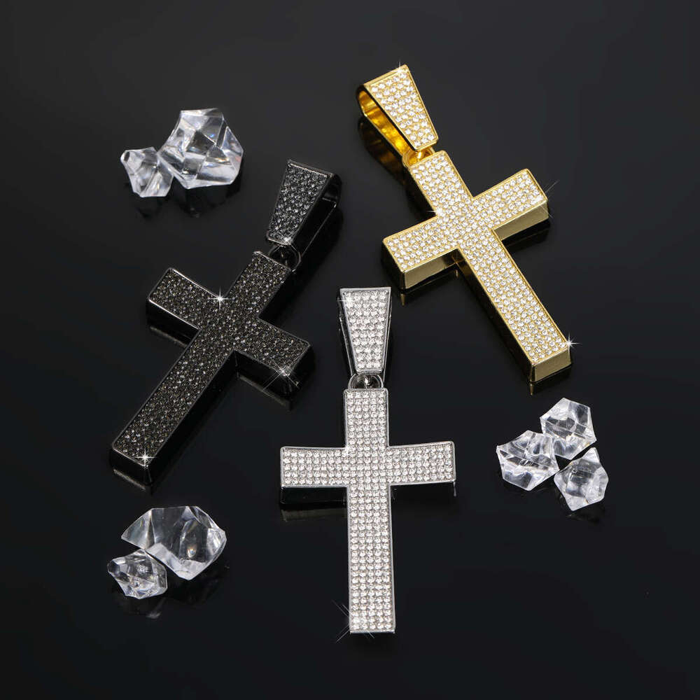 Hot Selling Hip-Hop Rap Trendy Exaggerated Personality Full Dia Cross Alloy Multi-Color Necklace Pendant
