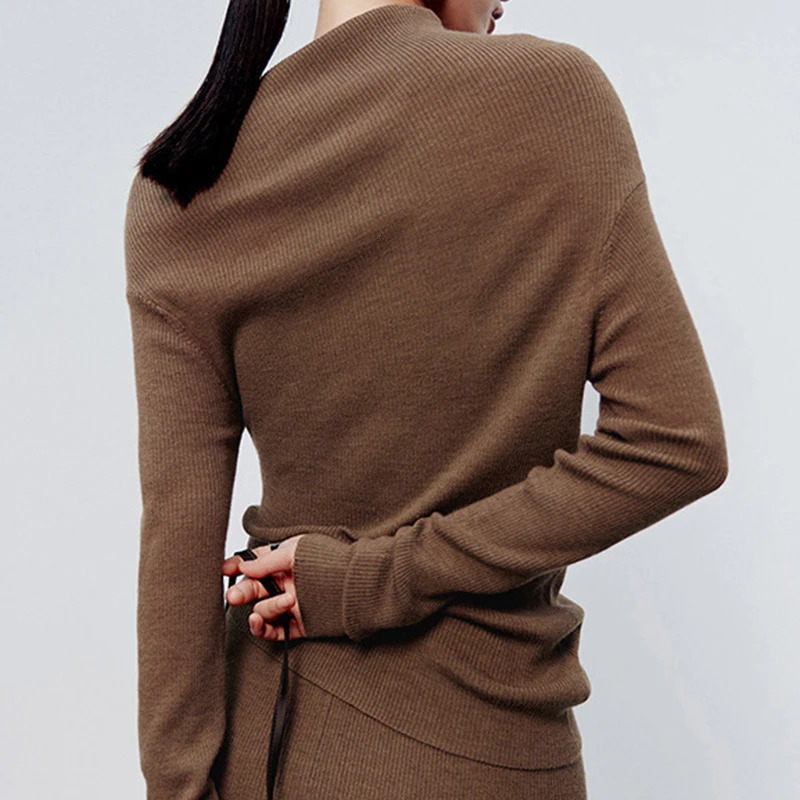 Autumn Winter Womens Wool Tshirt Top Solid Color Elegant Long Sleeve Off Shoulder Sexy Slimming Basic Versatile Top 250729