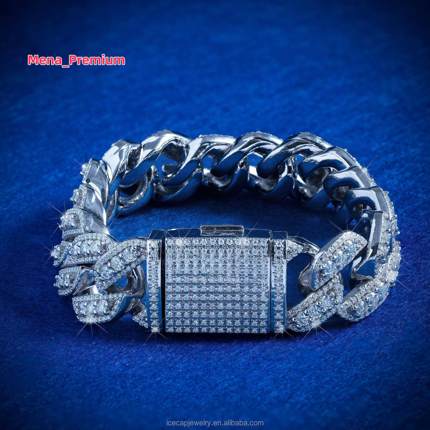 14mm Moissanite Chain Hip Hop Miami Cuban Link Chain Bracelet Iced Out Moissanite Diamond Bracelet 925 Sterling Silver Bracelet