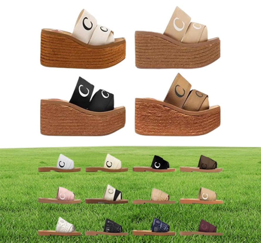 New Arrival Womens Designer Sandals Espadrille Platform Slippers Woody Mules Wedge Heel Canvas Lace Slides Square Toe Fashion Fash2726662