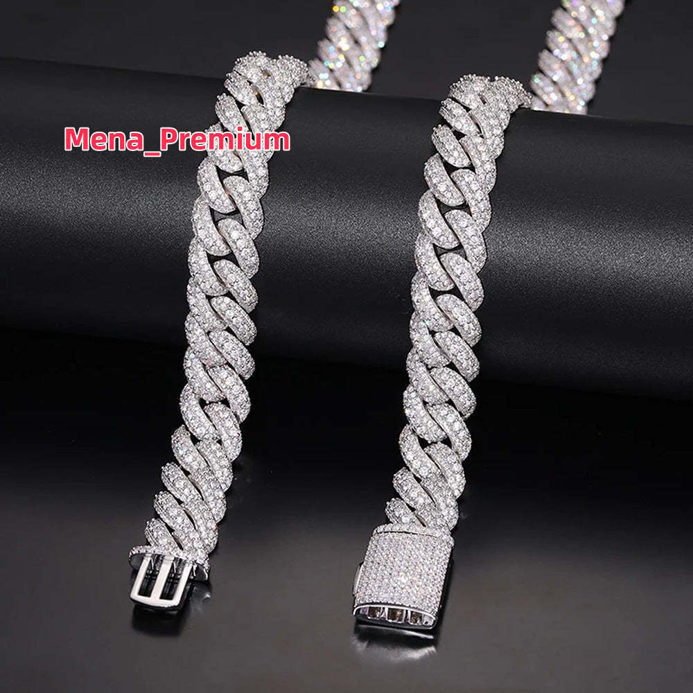 Mens Iced Out Moissanite Cuban Hip Hop Chain Fashionable Link Bracelet