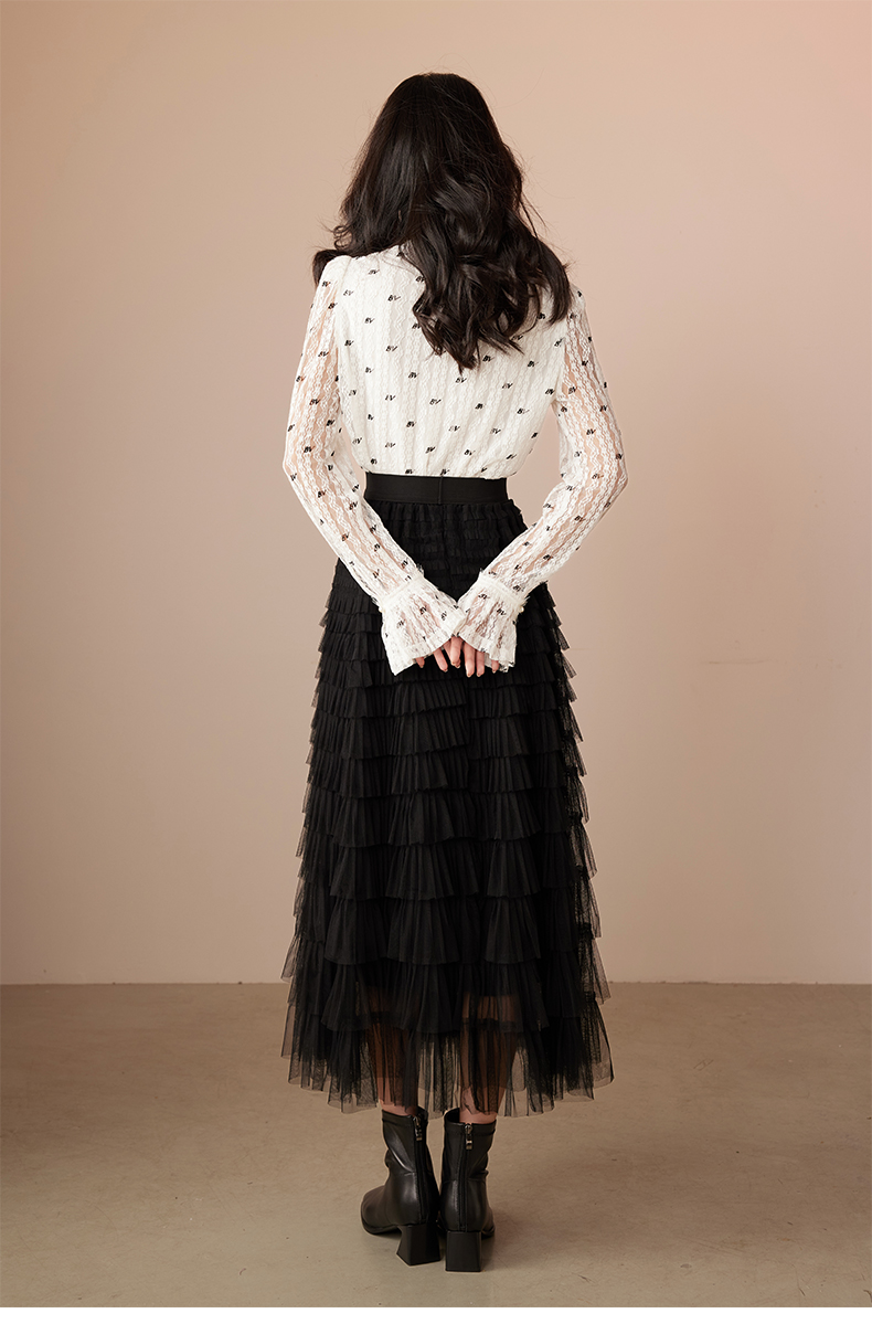 Women's Black Long Maxi Tulle Skirts A Line Ruffle High Waisted Tiered Layered Mesh Tutu Skirt 6111611