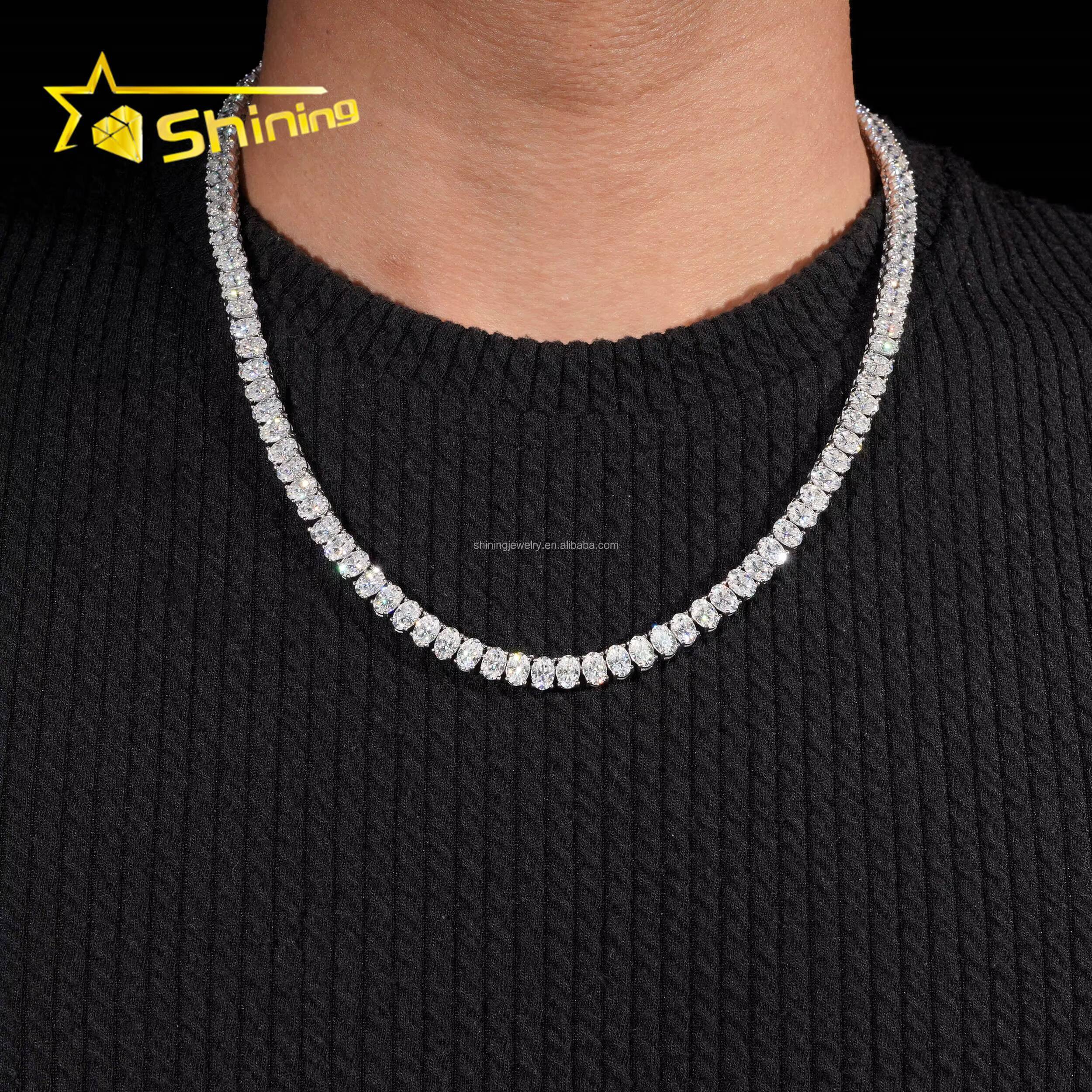 New Arrivals Elegant Stylish Hip Hop Fashion Jewelry Oval Moissanite Diamond 925 Sterling Silver Iced Out Tennis Chain Bracelet