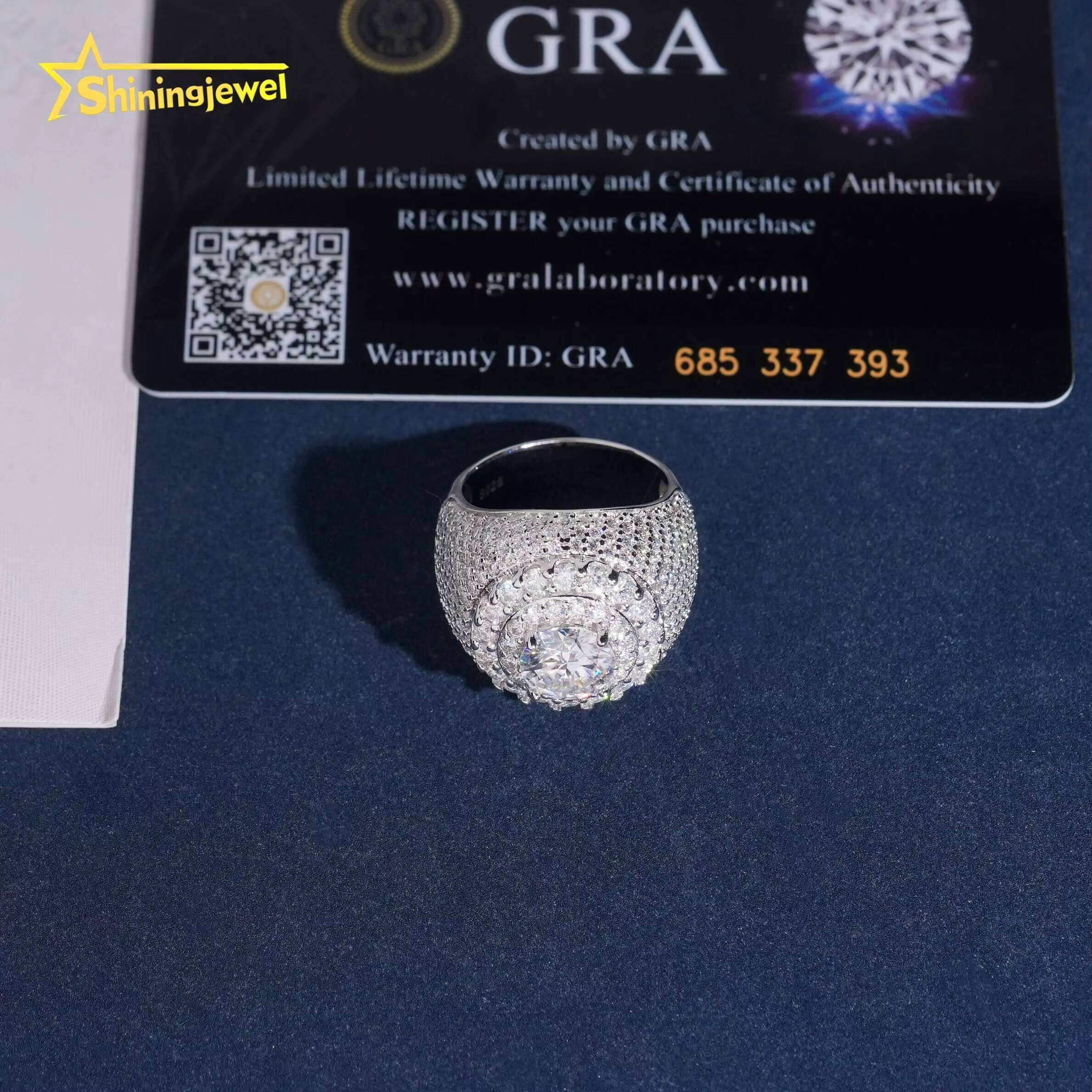USA Local Stock High Quality Iced Out GRA Certificate Hip Hop 925 Sterling Silver Moissanite Mens Ring