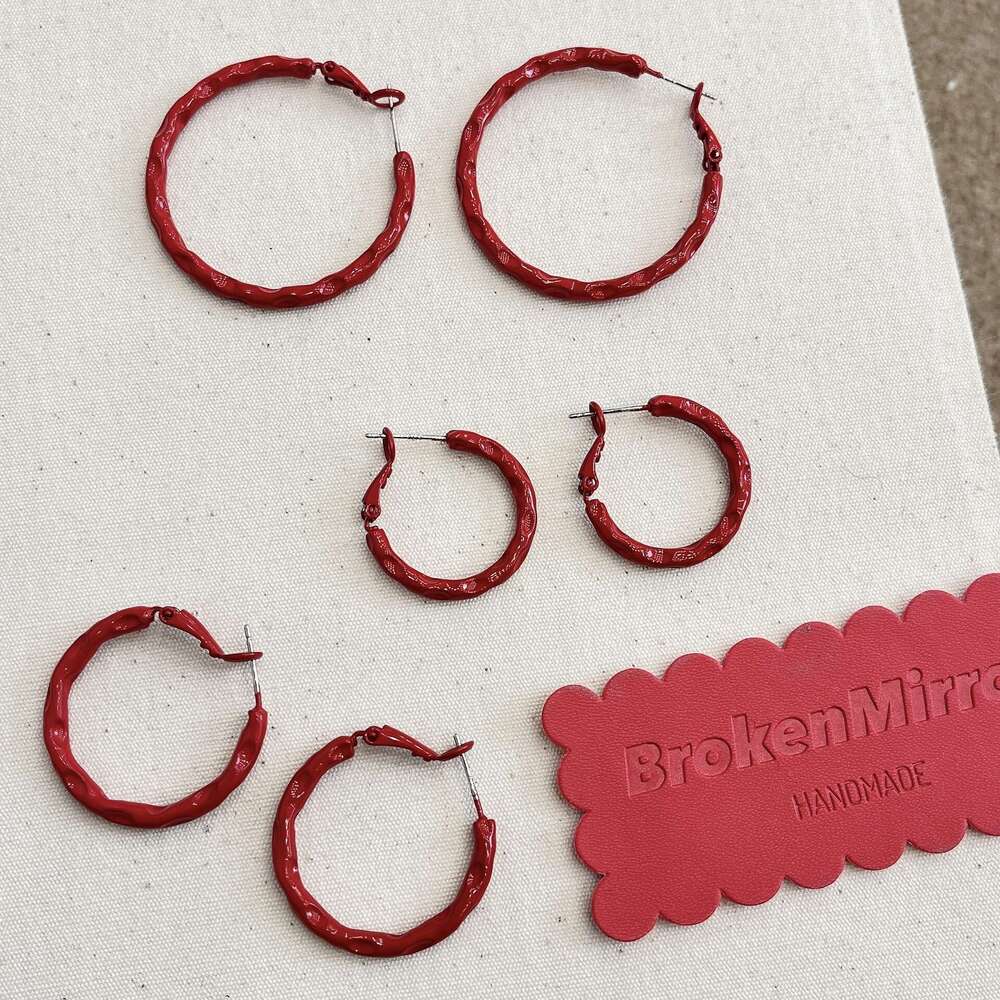 Anchor Red Circle Plain Hoop New High-end Earrings Elegant Versatile Ear Accessories e08