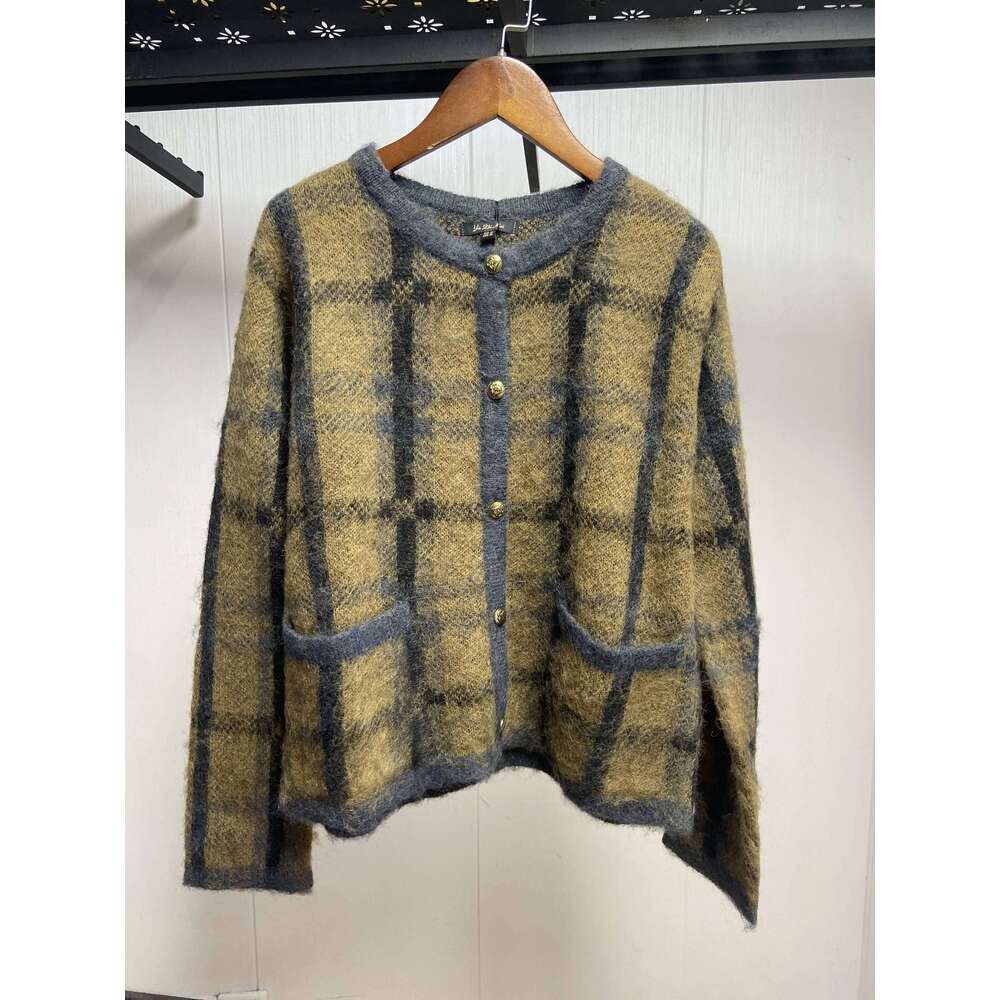 Ethereal MD 2025 Massidutti Spring New Style Of Casual Chic Brown Plaid Knitted Cardigan Open Jacket 250728