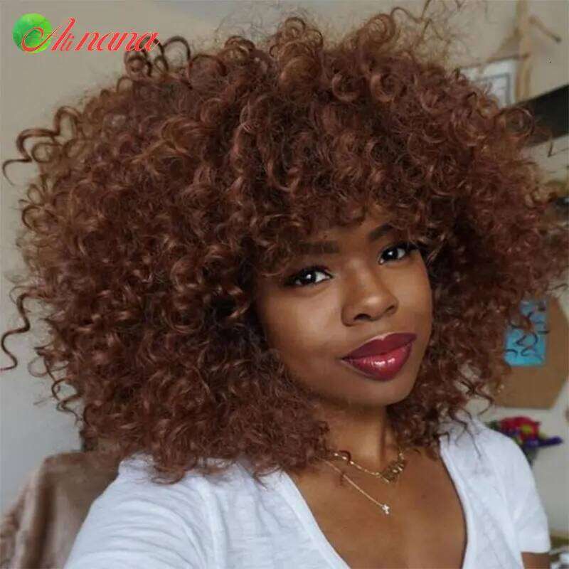 Brazilian Bouncy Scarf Ginger/Brown/ Blonde Color Full hine With Bangs Curly Style100% Human Hair Wig For Women