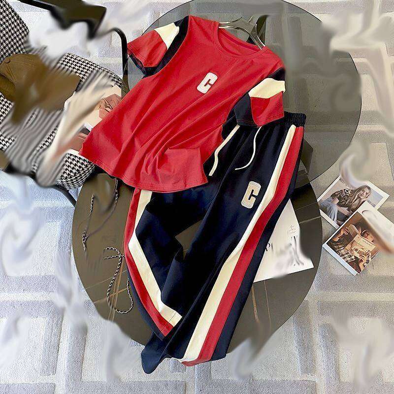 Women's Clothing Hooded Sportswear 2023 Summer New Slim Letter T Shirt Top Pants Casual Suit For Women