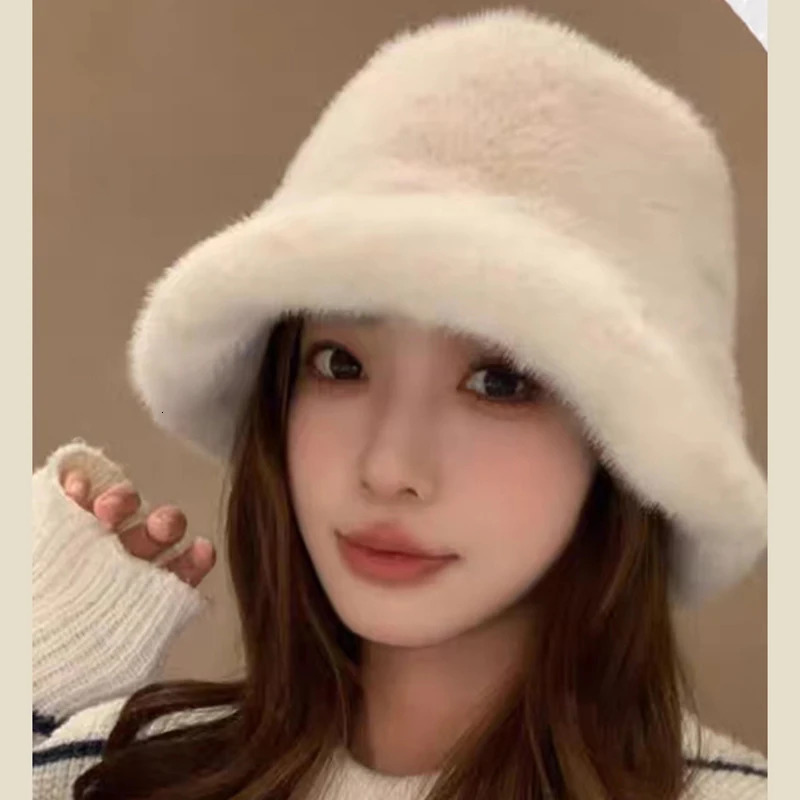 Rabbit Fur Bucket Hat for Women Fashion Autumn Winter Warm Thickened Fisherman Hat Russian Outdoor Hat Warm Trooper Trapper Cap 250724