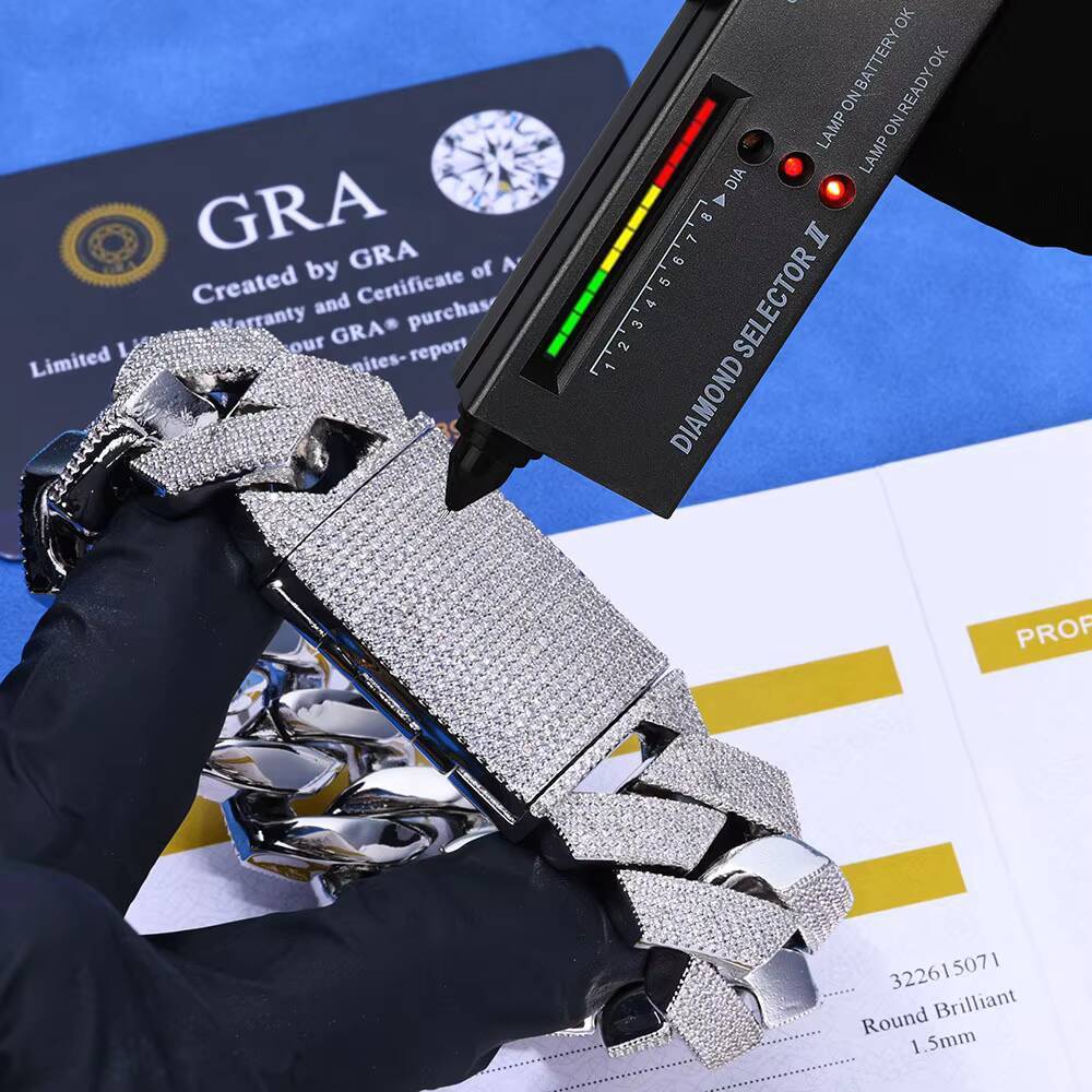 Luxury Mens S925 Silver Moissanite Three-Row Diamond Bracelet 26mm Hip Hop Style Cuban Chain Fashion Chain Link Jewelry