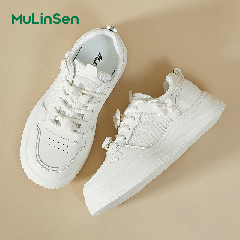 Mulinsen white shoes women's 2025 summer new style popular all-match sports thick-soled shoes women's casual 0308A