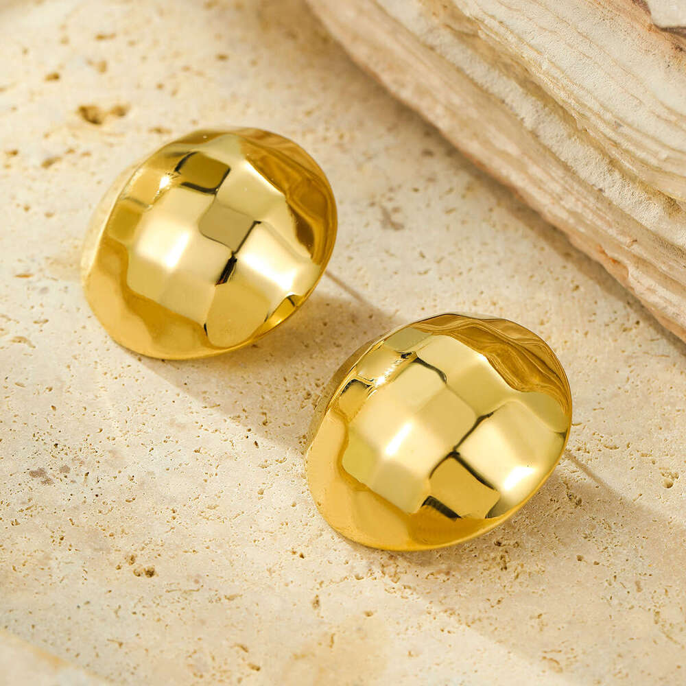 Style New Half Round Square Pattern High-end Stainless Steel Earrings for Women