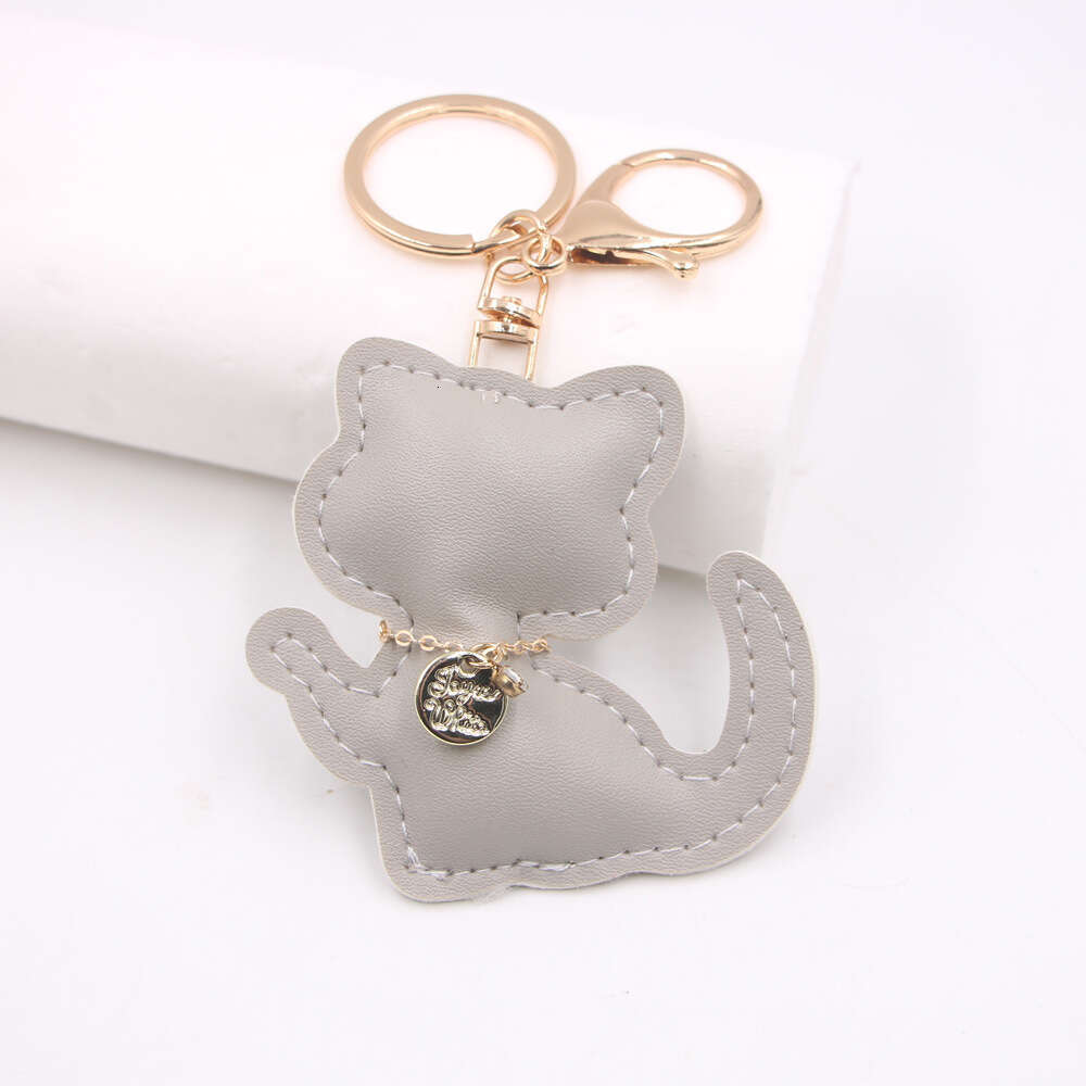 Trendy Lucky Cat Keychain - PU Leather Bag Charm & Car Accessory (12 Colors) Cute Fortune Cat Pendant for Purse/Wallet