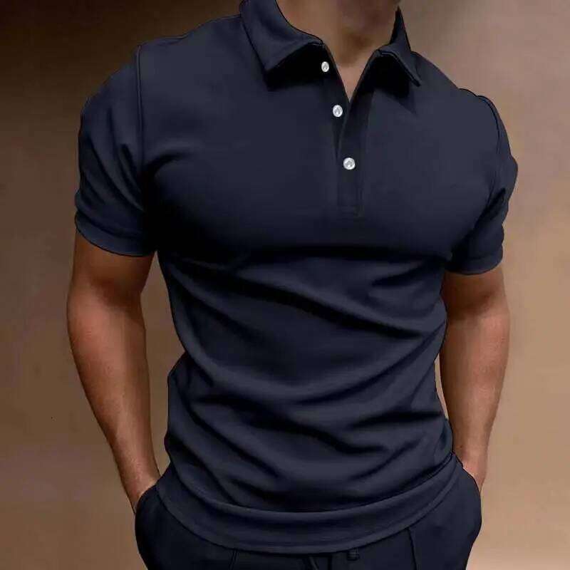 New Summer Men's Classic Street Style daily casual solid color lapel comfortable breathable short-sleeved POLO shirt