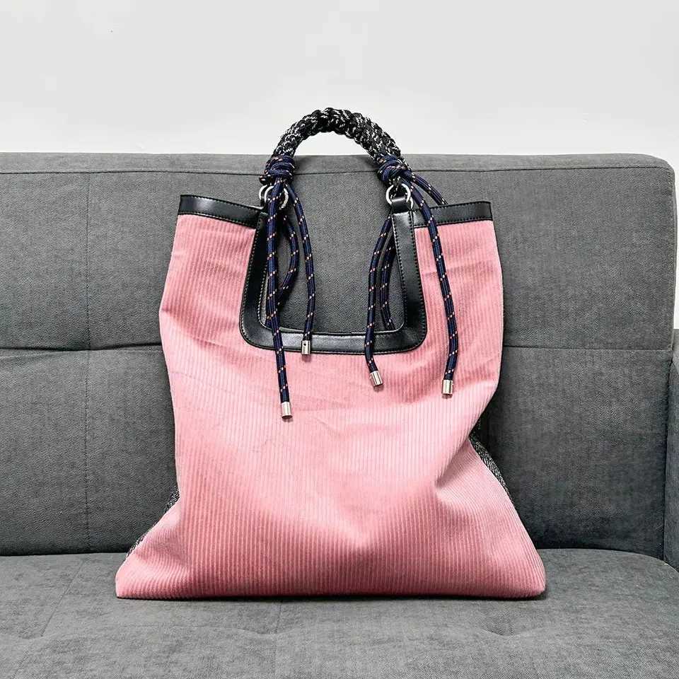 Large Capacity Corduroy Tote Bags for Women Trendy Canvas Shoulder Bag Purse Female Fabric Handbag Y250729