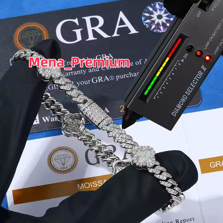 Fine Jewelry S925 Silver VVS D Colour Moissanite Bracelet Iced Out Four Leaf Clover Cuban Link Chain Hip Hop Men Bracelet