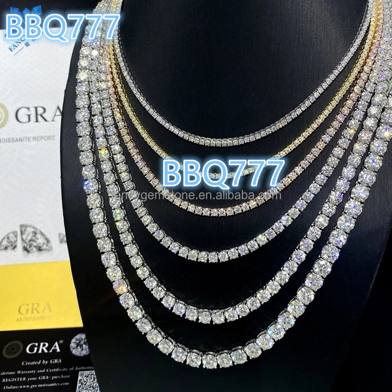 Long Necklace Big Size Moissanite D VVS Diamond 2mm 3mm 4mm 5mm 6.5mm 925 Sterling Silver Plated 18K Gold Tennis Necklace