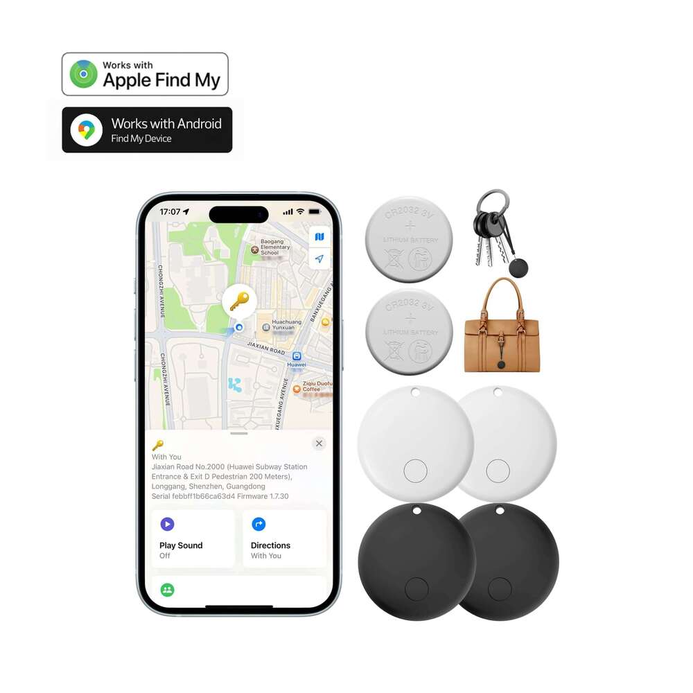 F08 aron Dual System Locator, Compatible with Apple and Android Find My Hub, Replaceable Battery, Waterproof, Bluetooth Item Finder