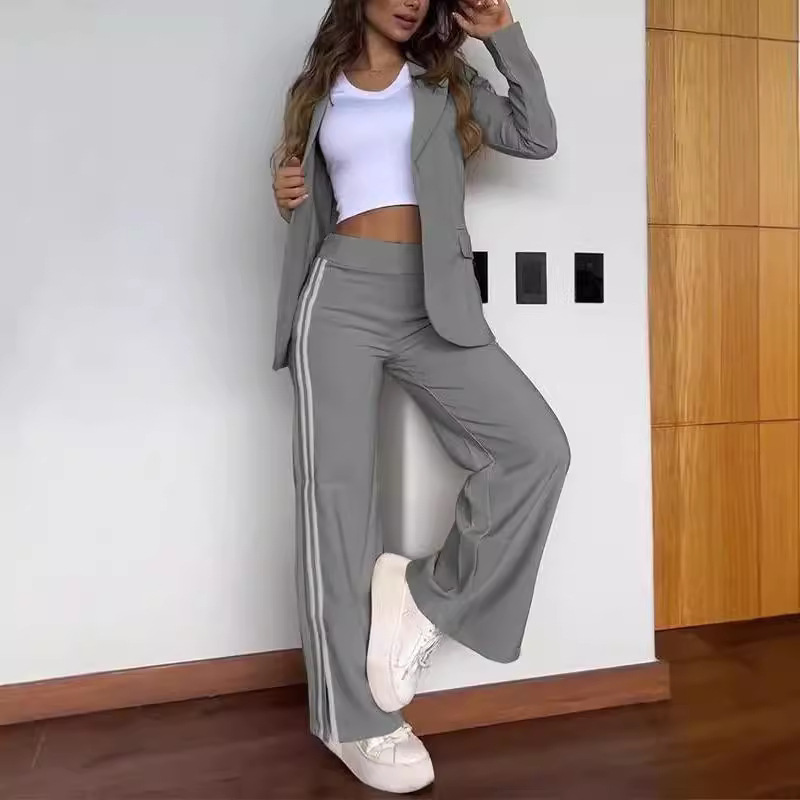 New Style Women's Autumn-Winter Casual Lapel Blazer Wide-Leg Pants Two-Piece Set Khaki Black White 2025s