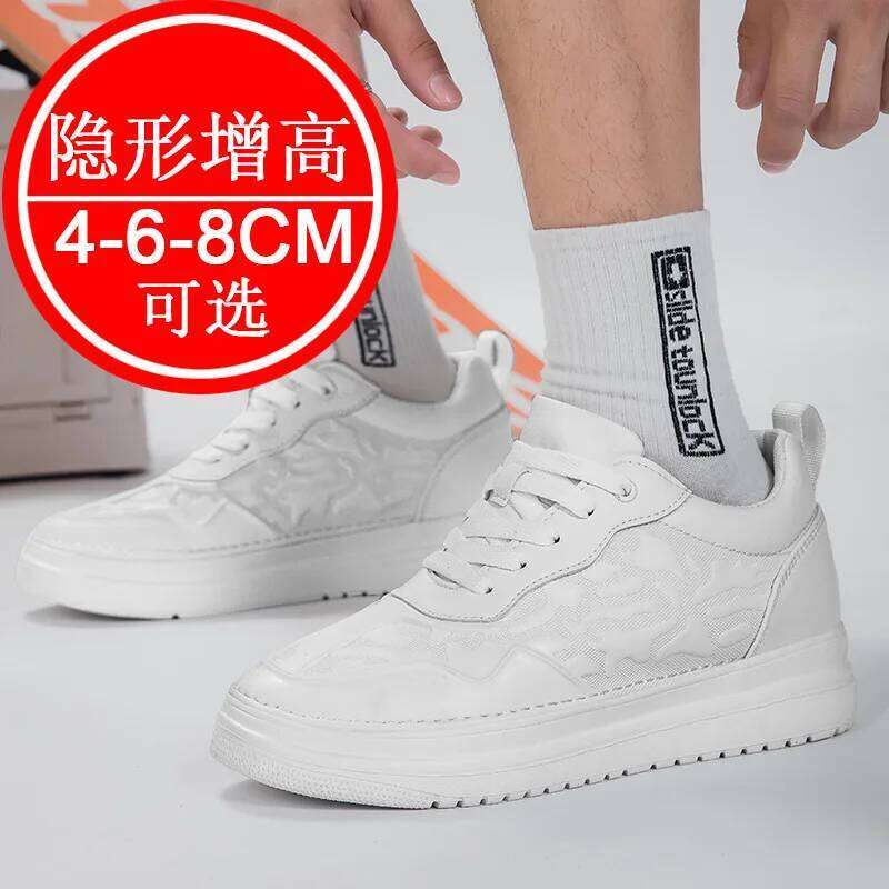 for Men 8cm Height Increase White Sneakers Mens Elevator Invisible Elevate Taller Lift Leather Shoes