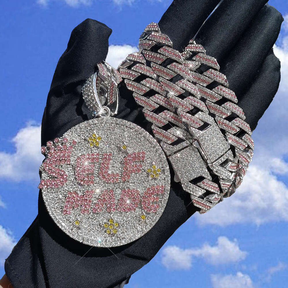 Rhinestone Letter Pendant 15MM Bubble Cuban Chain Hip-Hop Trendy Men's Necklace