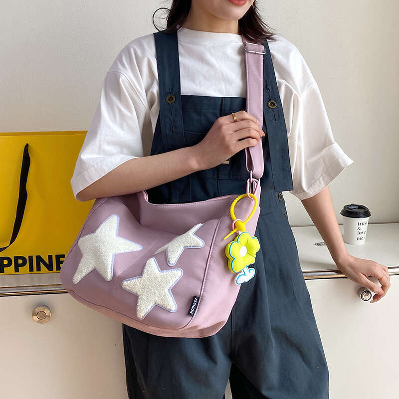 Five-Pointed Star Canvas Large Capacity Commuter Women with Cute Design Students, Suitable for Class, Crossbody and Shoulder Bag