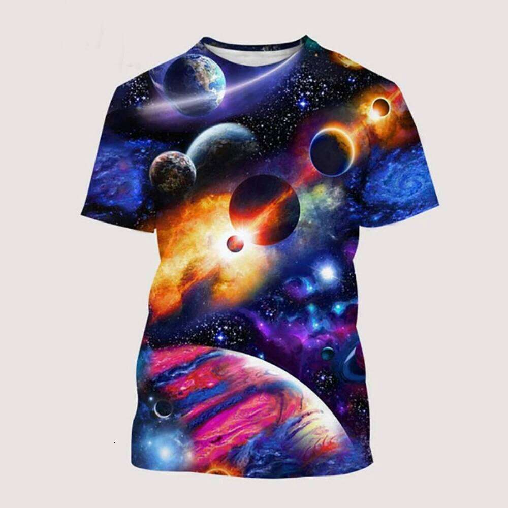 Summer Galaxy T-Shirt for Men New Outer Space Planet 3D Print T-Shirts Outdoor Sports Casual Loose Breathable Men's Clothing