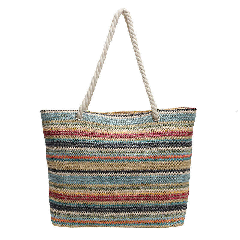 Colorful Striped Woven Vacation Style Straw High-end Fashion Versatile Shoulder New Large Capacity Bag
