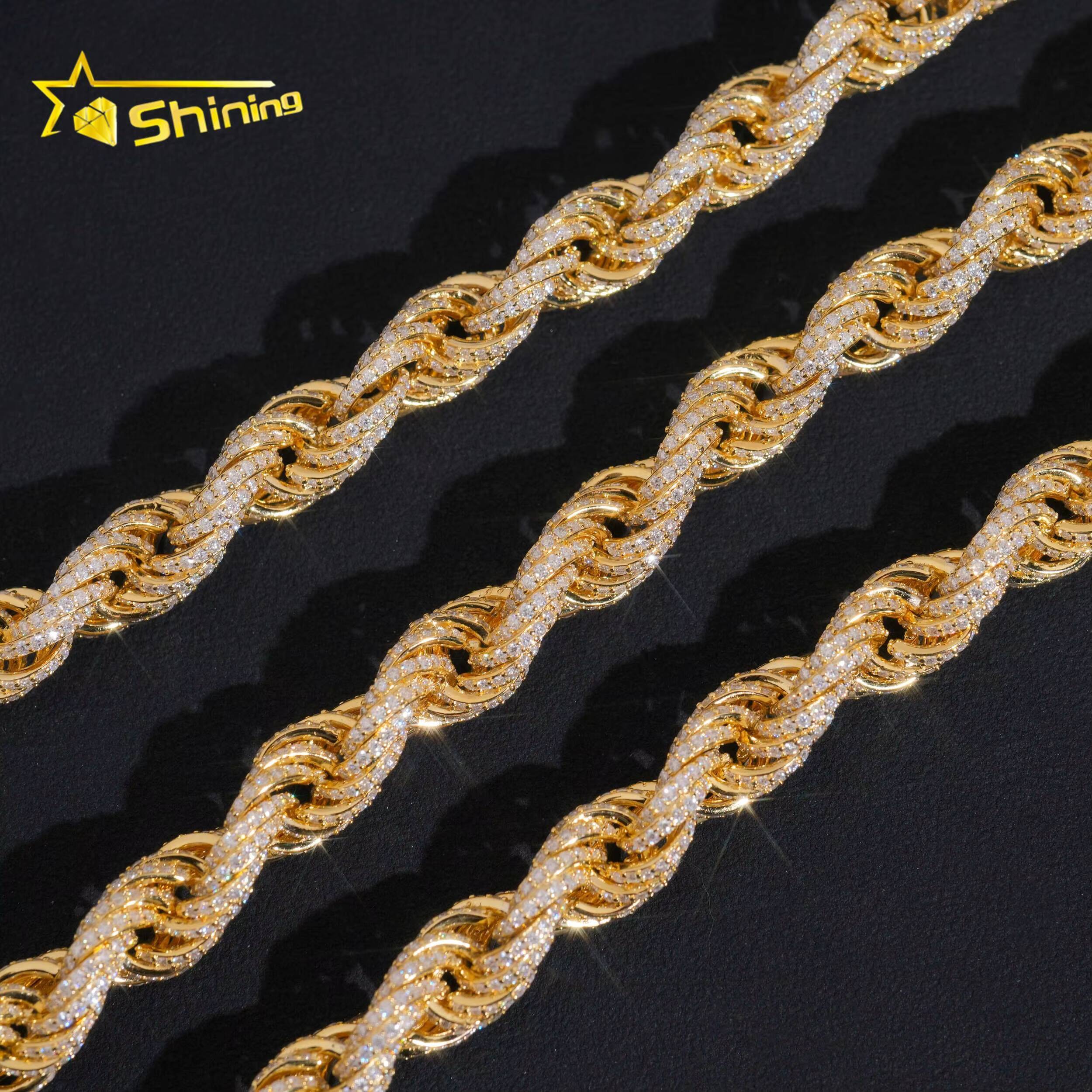 Pass Diamond Tester 10MM Hip Hop Necklace 925 Sterling Silver Luxury Iced Out VVS Moissanite Diamond Rope Chain Rapper Chain