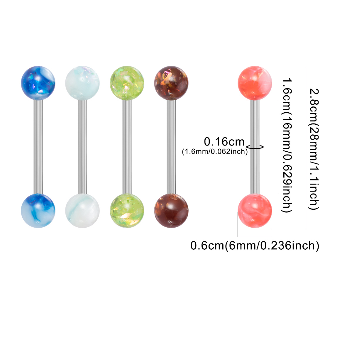 Wholesale of stainless steel acrylic tongue studs, glitter, milk ring studs, body piercing accessories