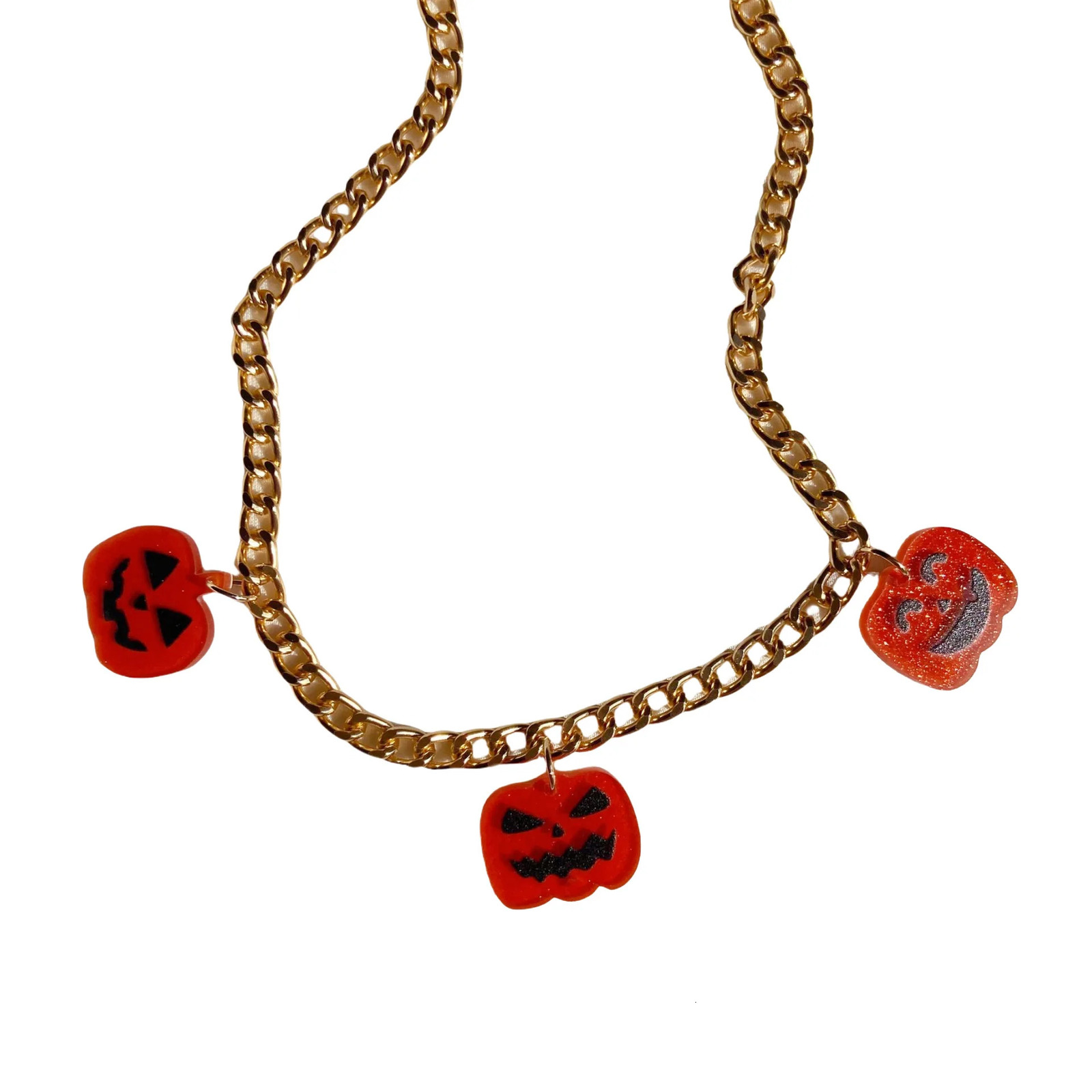 Halloween acrylic pendant necklace bat pumpkin candy ghost cute and funny creative European and American chain necklace 250729