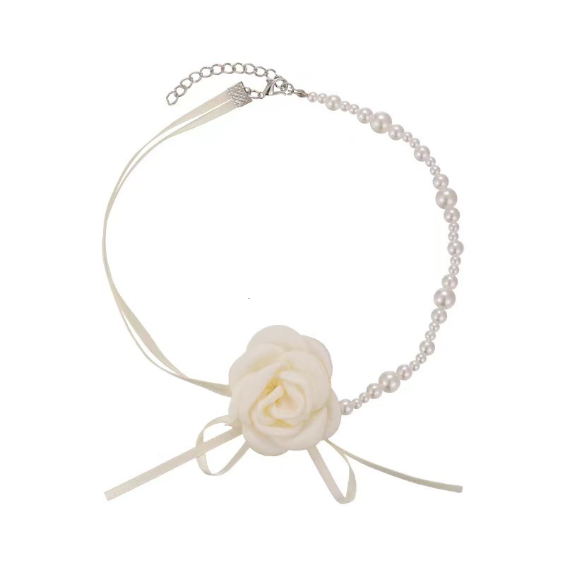 Camellia Flower Pearl Designer Beach Lady Pendant Necklace Choker Necklace For Women Collarbone Chain Neckband Floral Accessory