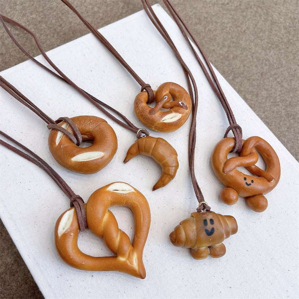 Handmade Bread Lye Knot Croissant Long Pendant Necklace for Women, Unique Sweater Chain Accessory 54c